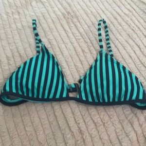 dark navy and aqua stripped bikini top.